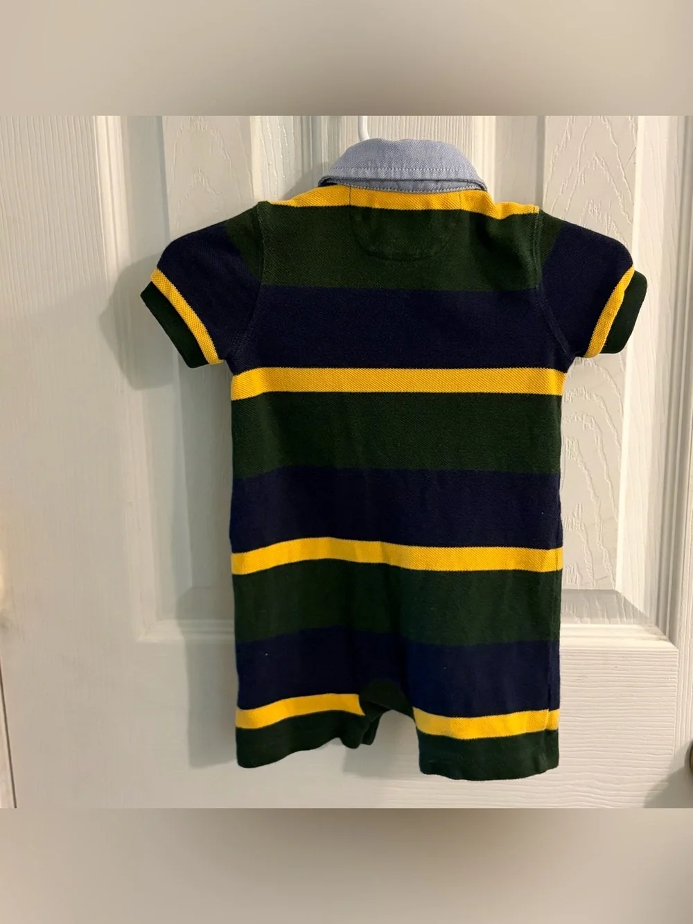 Ralph Lauren Classic Boy's Polo-Style Romper Green/Blue/Yellow Stripes Size 3M